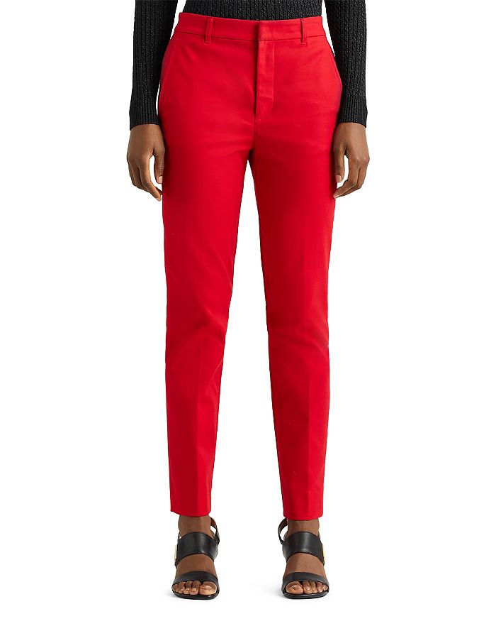 Ralph Lauren Lauren  High Rise Slim Fit Pants In Lipstick Red
