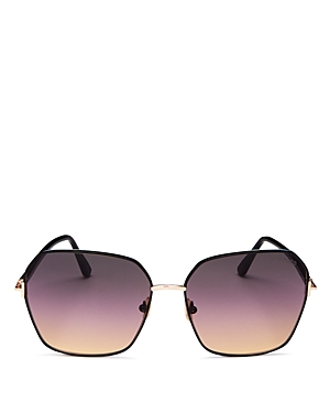Tom Ford Women's Claudia Square Sunglasses, 62mm In Shiny Black / Gradient Smoke