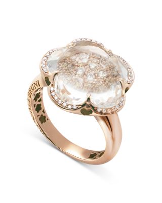 Pasquale Bruni - 18K Rose Gold Bon Ton Ring with Rock Crystal, White & Champagne Diamonds