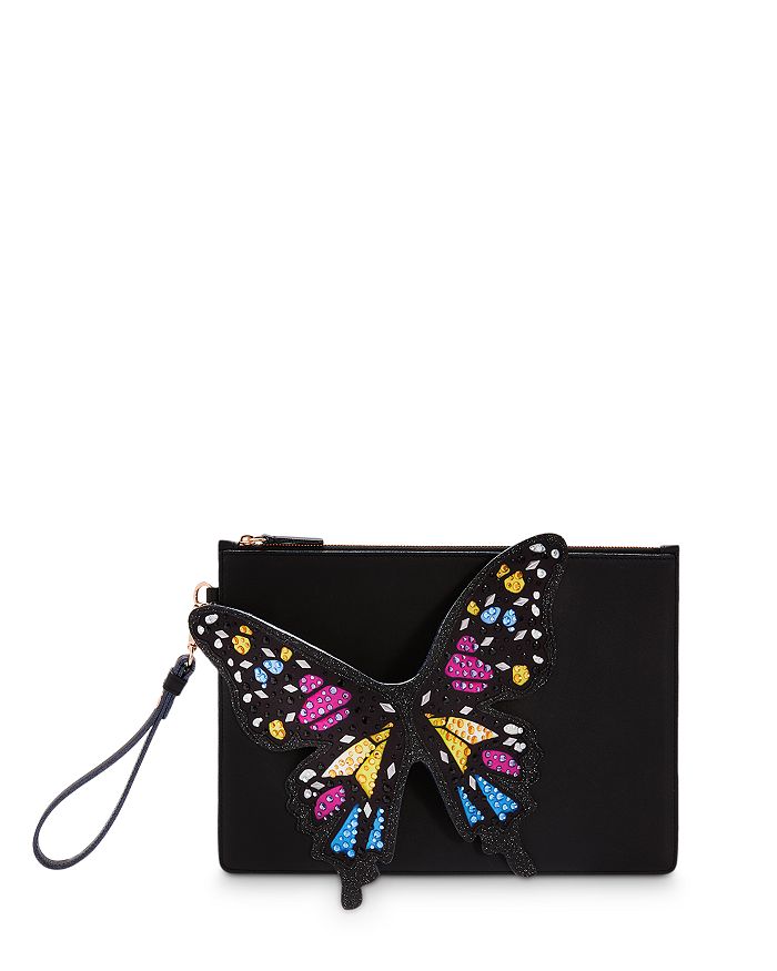 Sophia Webster Flossy Butterfly Leather Wristlet In Black Multi