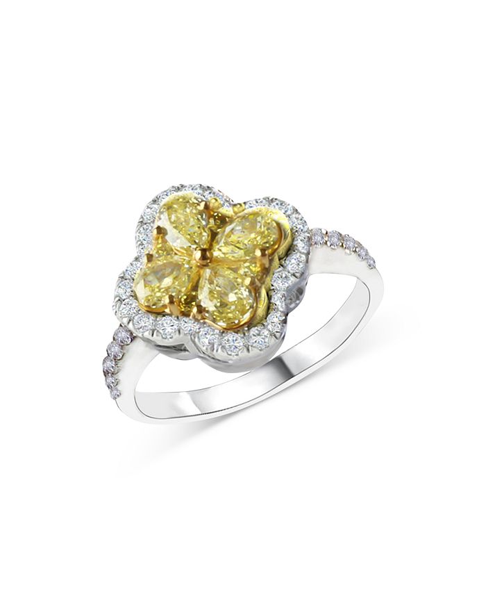 Bloomingdale s Yellow White Diamond Clover Ring in 14K White