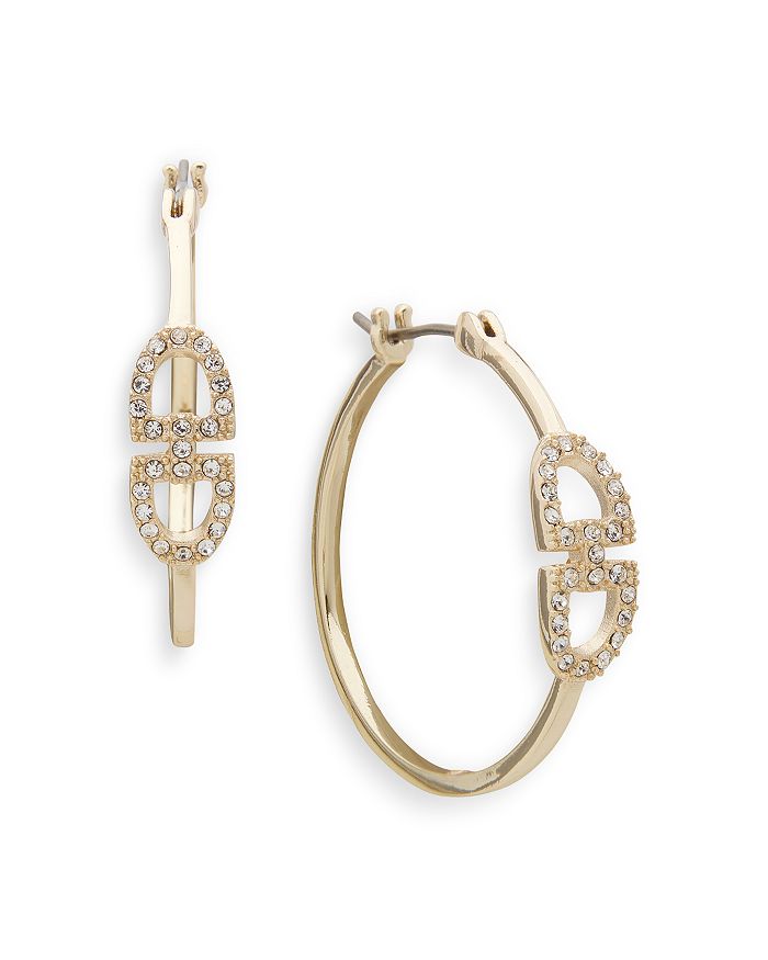 Ralph Lauren Lauren  Stirrup Hoop Earrings In Gold/crystal