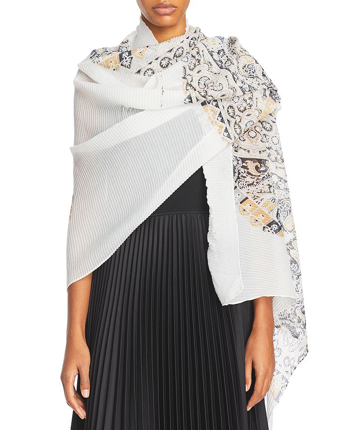 Echo Paisley Butterfly Pleated Wrap In White