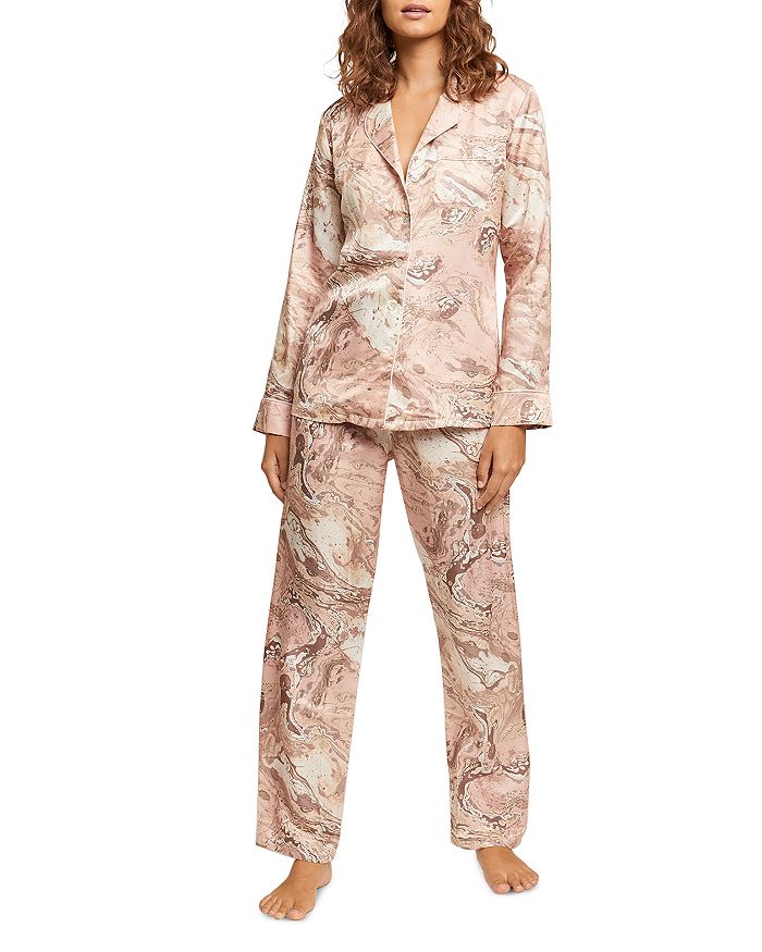 GINIA Washable Printed Silk-Blend Long Pajama Set
