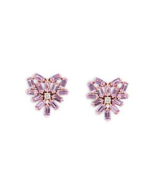 SUZANNE KALAN - 18K Rose Gold Pink Sapphire & Diamond Heart Stud Earrings