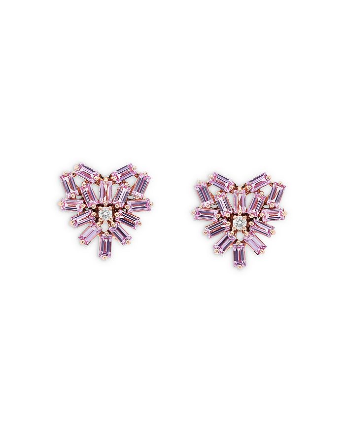 Shop Suzanne Kalan 18k Rose Gold Pink Sapphire & Diamond Heart Stud Earrings