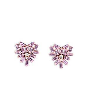 Suzanne Kalan 18K Rose Gold Pink Sapphire & Diamond Heart Stud Earrings