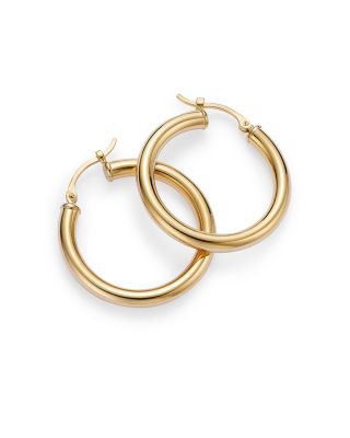 14K Yellow Gold Tube Hoop Earrings 