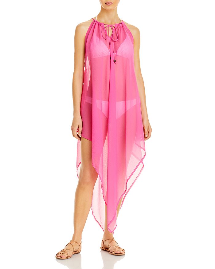 Echo Drawstring Handkerchief Dress Swim Cover-up In Pink Hibiscus