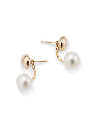 14K Yellow Gold Ear Jackets with Cultured Freshwater Pearls