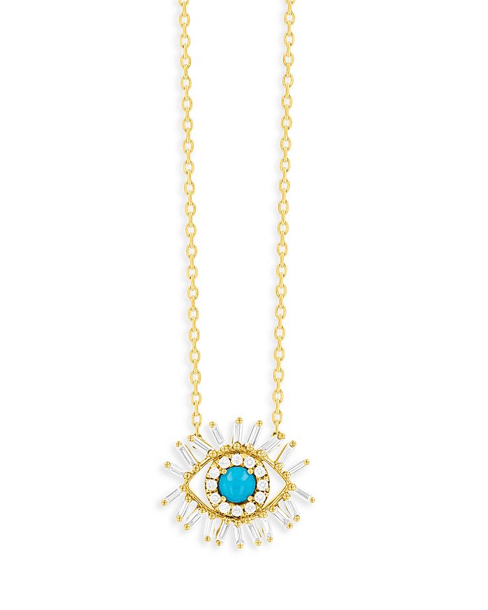 Shop Suzanne Kalan 18k Yellow Gold Sleeping Beauty Diamond & Turquoise Eye Pendant Necklace, 18