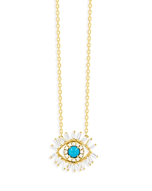 Suzanne Kalan 18K Yellow Gold Sleeping Beauty Diamond & Turquoise Eye Pendant Necklace, 18