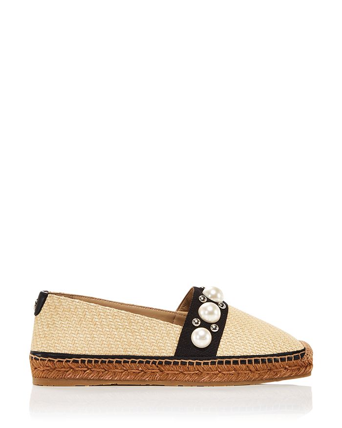 Jimmy Choo Dru Pearly Stud Woven Flat Espadrilles In Neutrals | ModeSens