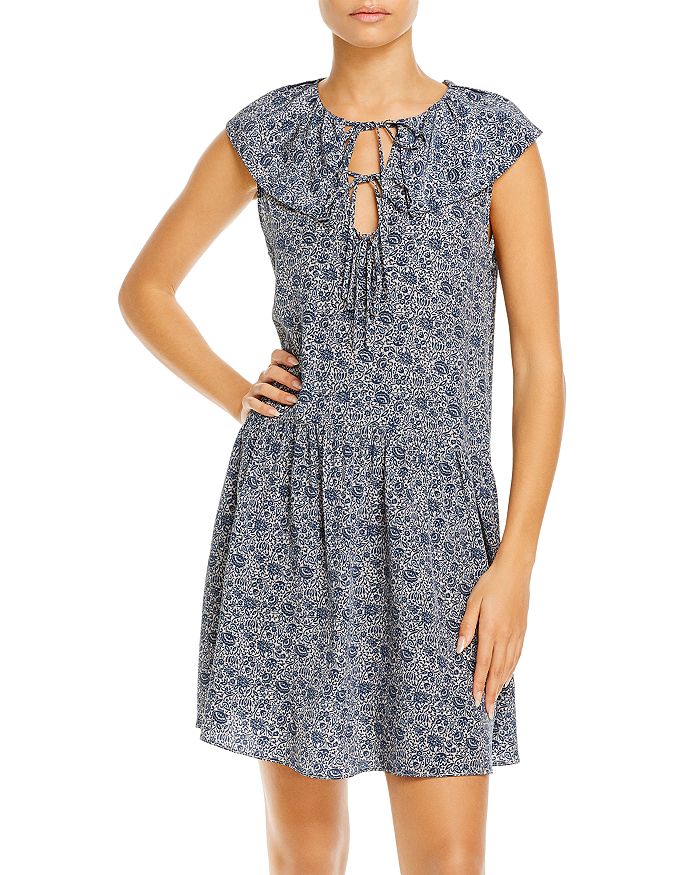 Rebecca Taylor Sleeveless Nouveau Vine-print Mini Dress In Storm Blue