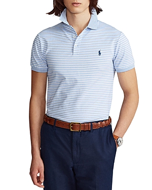 Polo Ralph Lauren Custom Slim Fit Mesh Polo Shirt In Cabana Blue/white