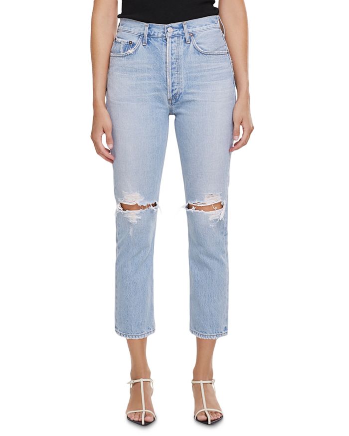 AGOLDE RILEY STRAIGHT CROPPED JEANS IN CLEAR SKIES,A056-1141