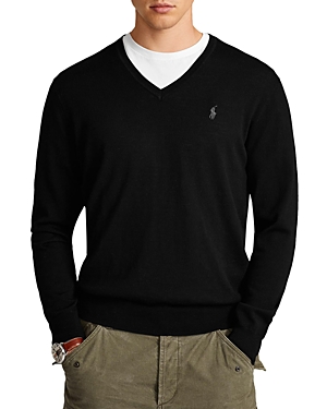 Polo Ralph Lauren Washable Merino Wool V-neck Sweater In Black