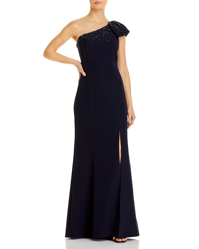 Aidan Mattox One Shoulder Beaded Bow Column Gown | Bloomingdale's
