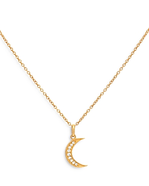 14K Yellow Gold Diamond Moon Pendant Necklace, 18