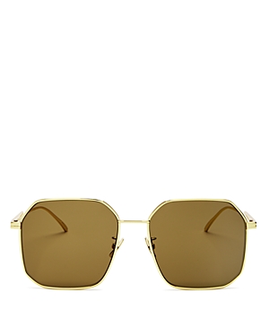 Shop Bottega Veneta Square Sunglasses, 58mm In Gold / Brown