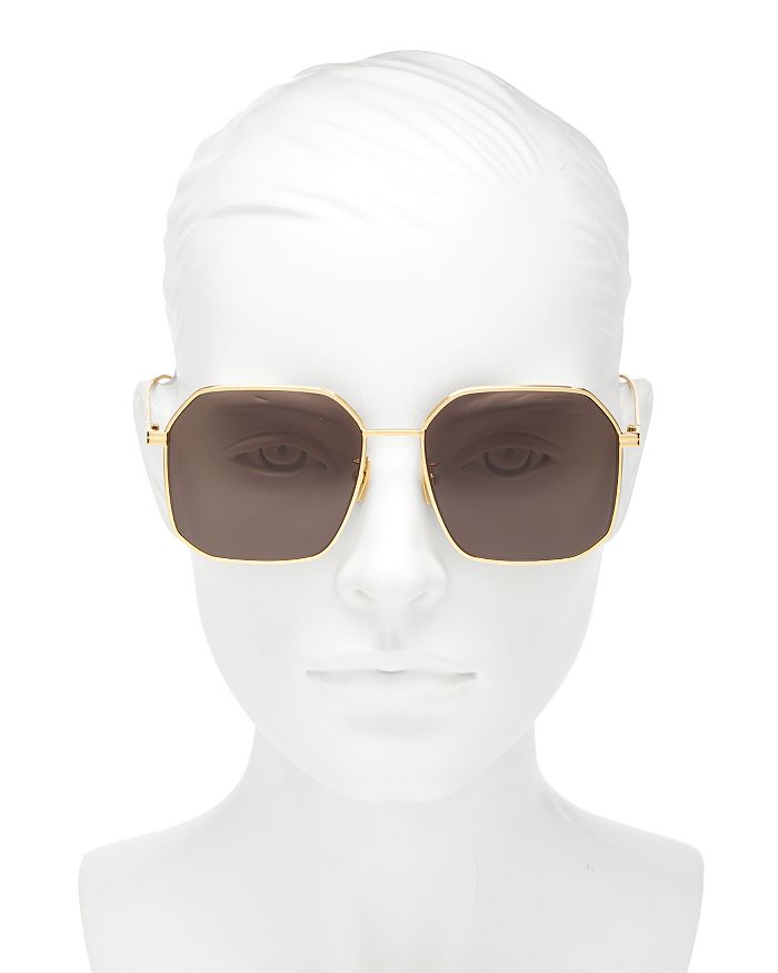 Shop Bottega Veneta Square Sunglasses, 58mm In Gold / Gray