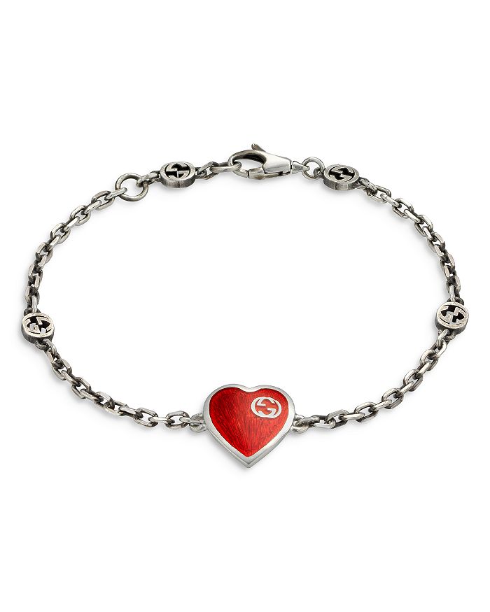 Gucci - Sterling Silver & Enamel Heart Chain Bracelet