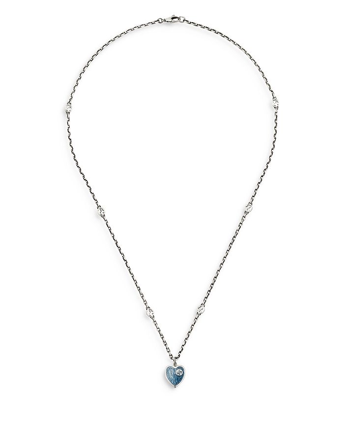 Gucci Sterling Silver Enamel Heart Pendant Necklace, 18
