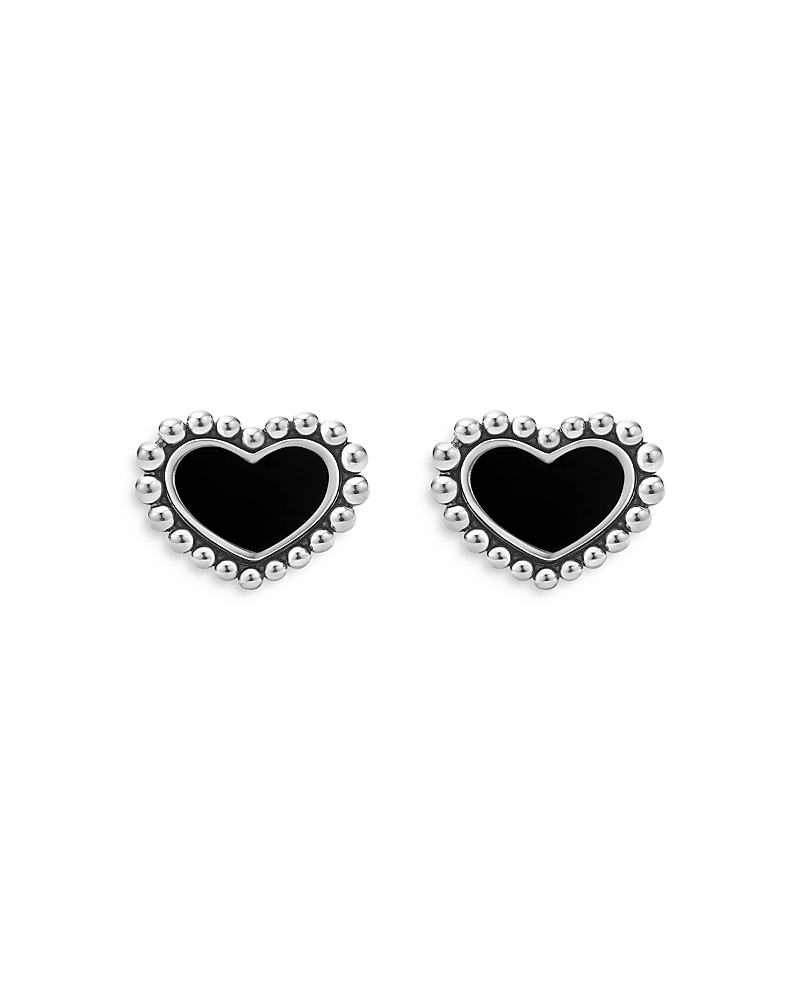 Lagos Sterling Silver Maya Onyx Heart Stud Earrings