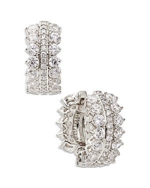 Nadri Leah Small Pave Huggie Hoop Earrings In Rhodium