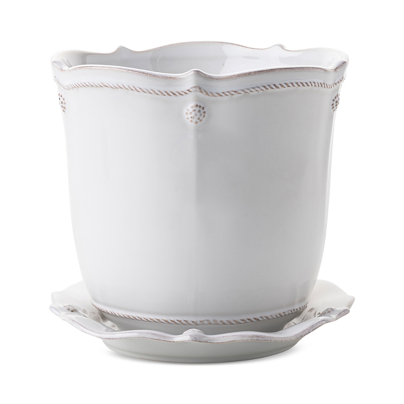Juliska Berry & Thread Whitewash 2-piece Planter & Saucer Set In Whitewash