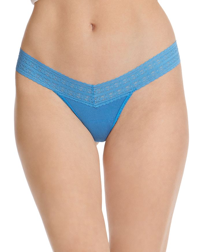 Hanky Panky Dream Lace Trim Modal Original Rise Thong In Laguna Blue