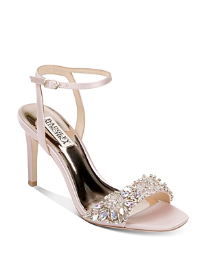 Badgley Mischka Rider Crystal Satin Ankle-strap High-heel Sandals In Aurora