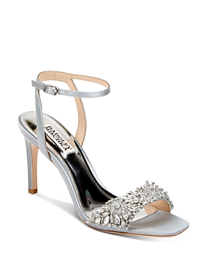 Badgley Mischka Rider Crystal Satin Ankle-strap High-heel Sandals In Blue