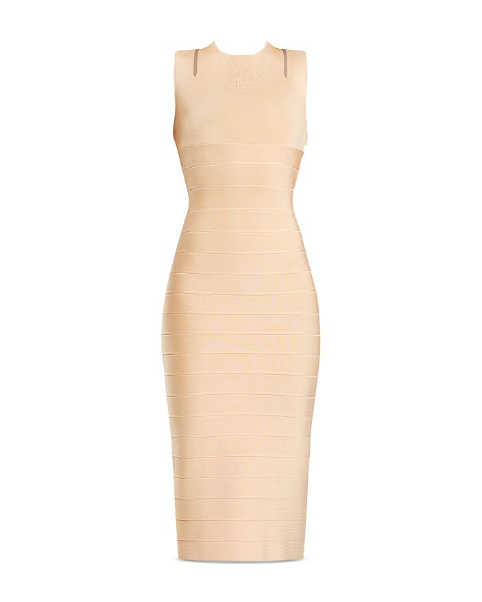Herve Leger Crisscross Back Bandage Midi Dress In Dune