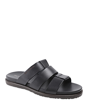 Bruno Magli Men's Empoli Three-strap Leather Slide Sandals In Black Leather