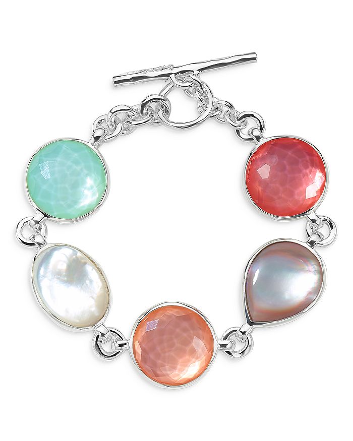 Ippolita Wonderland 5-stone Flexible Bracelet In Sterling Silver With Mother-of-pearl And Doublets In Astro In Multi/silver