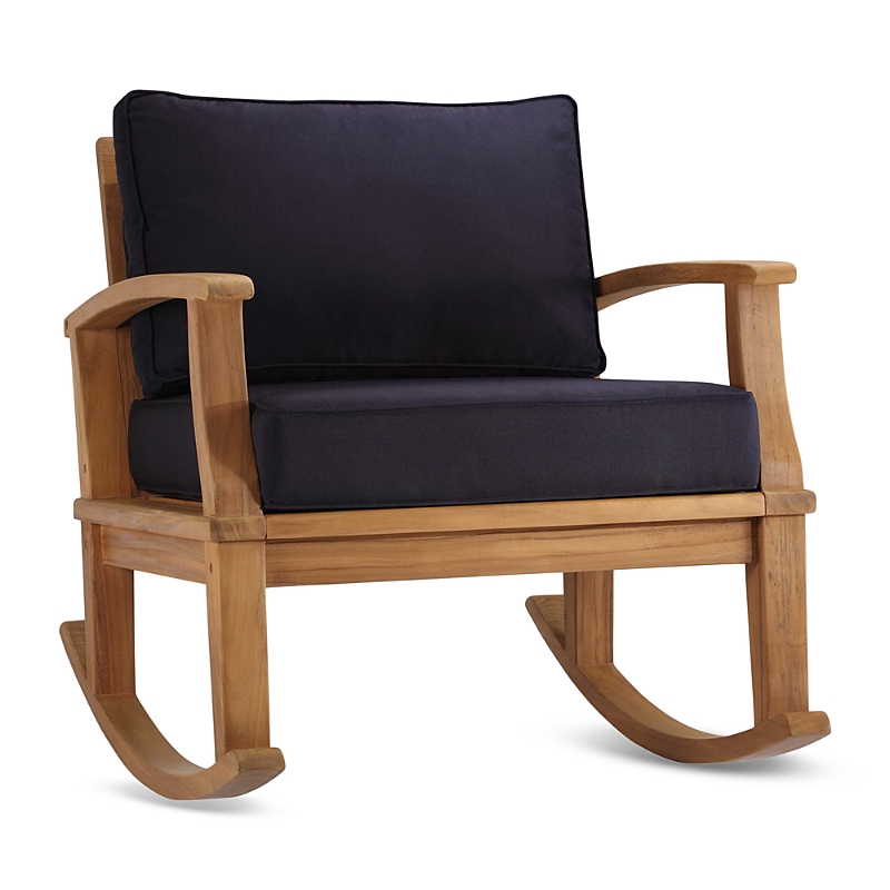 Modway Marina Outdoor Patio Teak Rocking Chair In Natural Navy