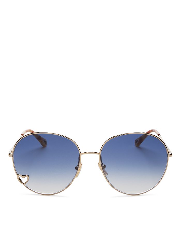 Chloé 61mm Gradient Round Sunglasses In Gold/blue Gradient
