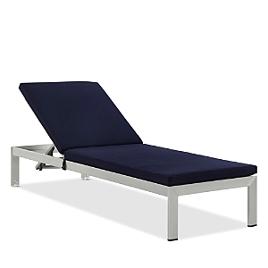 Modway Shore Outdoor Patio Mesh Chaise With Cushions In Silver Navy