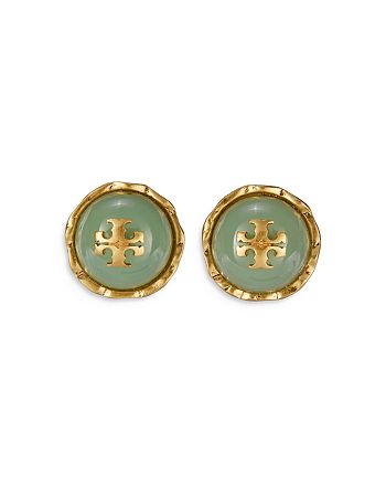 Tory Burch Roxanne Swirled Mint Logo Circle Stud Earrings in Gold Tone |  Bloomingdale's