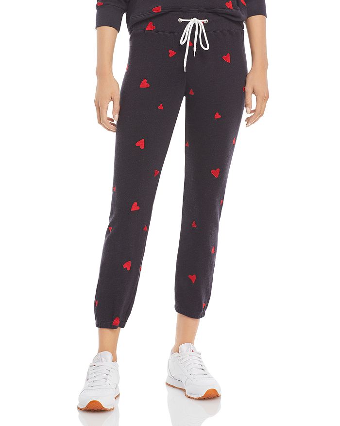 MONROW EMBROIDERED HEARTS SWEATPANTS,HB006-218
