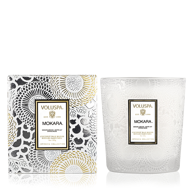 Voluspa Mokara Embossed Glass Classic Candle In White