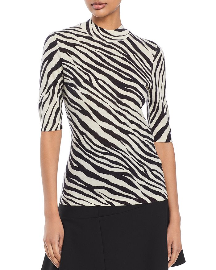 BOSS Fabanna Short Sleeve Mock Neck Print Knit Top | Bloomingdale's
