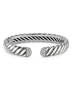 David Yurman - Sterling Silver & Diamond Sculpted Cable Cuff Bracelet