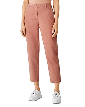 Eileen Fisher Organic Cotton & Hemp High Waist Tapered Ankle Pants In Clay
