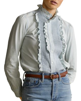 Ralph Lauren Chambray Ruffle Trim Shirt 