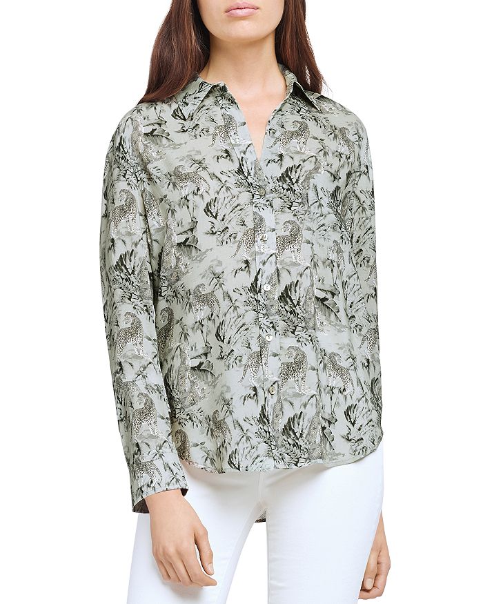 L Agence L'agence Holly Leopard Print Shirt In Light Olive