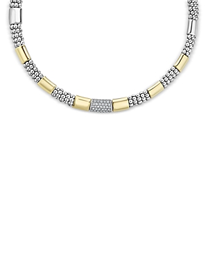 Shop Lagos Sterling Silver & 18k Gold High Bar Diamond Necklace, 18 - 100% Exclusive In Silver/gold