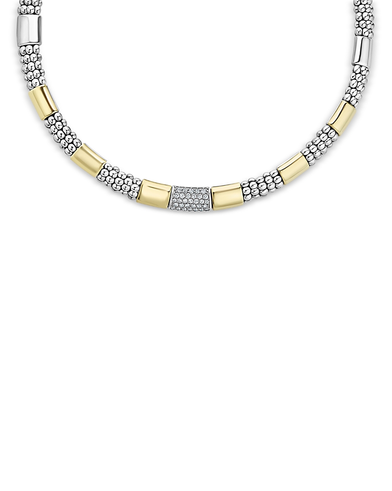Lagos Sterling Silver & 18K Gold High Bar Diamond Necklace, 18 - Exclusive