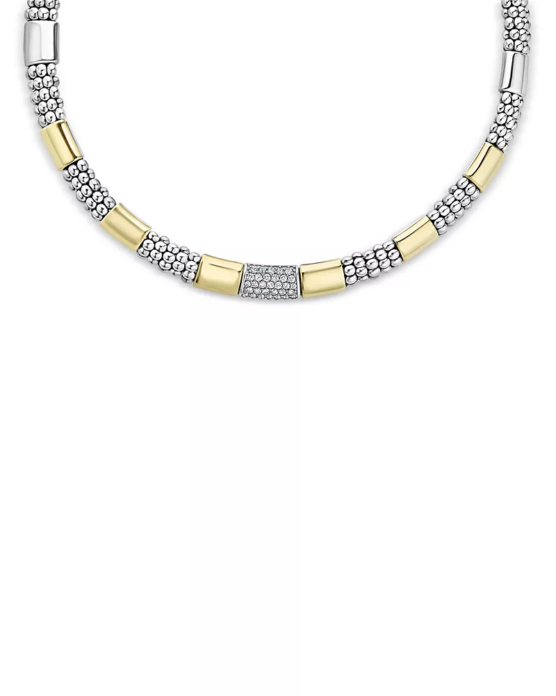 Lagos Sterling Silver & 18K Gold High Bar Diamond Necklace, 18 - Exclusive